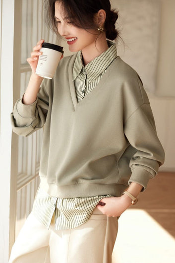 Layered Chic with Sage Sweatshirt