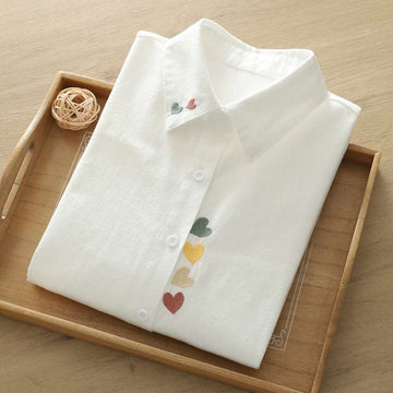 Women White Colourful Heart Shirt