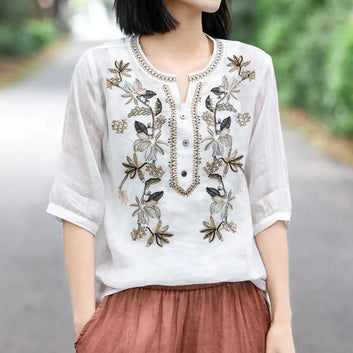 Floral Blooming Embroidered  Tunic